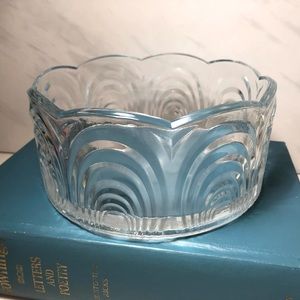 Vintage Glass Candy Dish with Scalloped Edges and Deco Design